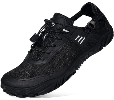Mens Womens Water Sports Barefoot Shoes Minimalist Quick-Dry Slip-on Hiking Sandals Wide Toe Box with Arch Support for Outdoor Aqua Swim Beach Shoes Yoga Pool River,Black,40,8.5 US Women/7.5 US Men