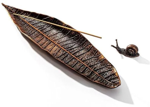 Portaincenso, 21cm Porta Incenso per Bastoncini a Forma di Foglia Portaincenso Bastoncino in Metallo con Porta Incenso a Forma di Lumaca, Raccoglitori di Cenere