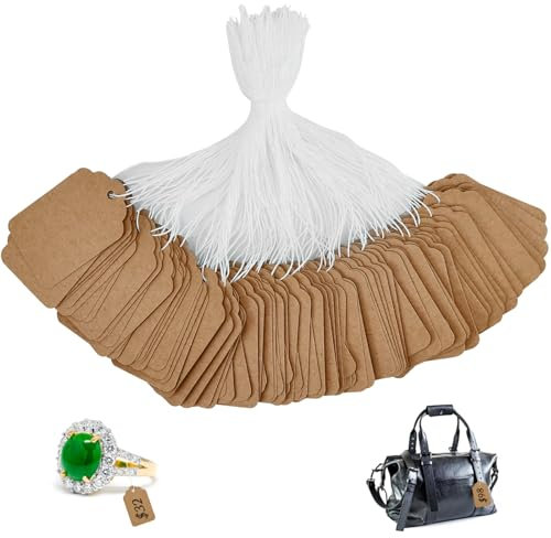 NAROSEBE 600 Stk Preisetiketten Kraftpapier Hängeetiketten Markierungsetiketten 45 * 28 mm Flohmarkt Preisschilder Papieretiketten Anhänger Etiketten Braun mit Schnur für Flohmarkt Schmuck Geschenk