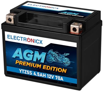 Electronicx AGM Motorradbatterie 12V 4,5Ah 70A YTZ5-S – Wartungsfrei, Hohe Startleistung, Vibrationsresistent – Perfekt für Roller, Quad, ATV, Tourer, Enduro & mehr