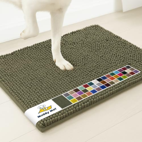 Muddy Mat® | Super Absorbent Door Mat Indoor, Microfiber Quick Dry Chenille Entryway Rug, Non-Slip Front Door Mat, Indoor Mats for Entryway, Machine Washable Pet Rug, Army Green 18x28