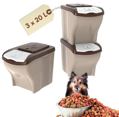 GarPet 3x Hundefutter Aufbewahrung Futtertonne Katze Futtertonne Hund Tierfutterbehälter Trockenfutter Aufbewahrung Futterbox Hund Hundefutter Box 3 x 20 L 60 L