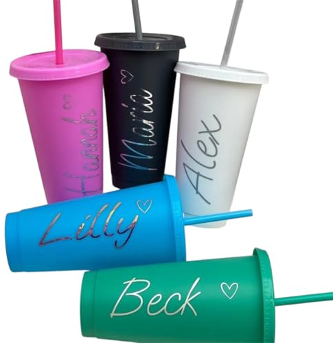 Personlig 24 oz 710 ml kallkopp med sugrör och lock – anpassningsbar återanvändbar mugg med namn – BPA-fri plastkopp för iskaffe, smoothies, fester och presenter – välj text och koppens färg