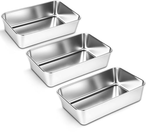 elthmpr Moules à Pain Rectangulaires - Lot de 3 Moules à Pâtisserie en Acier Inoxydable, 21,7 × 14,7 × 6,35 cm, pour Four, Gâteau, Toast