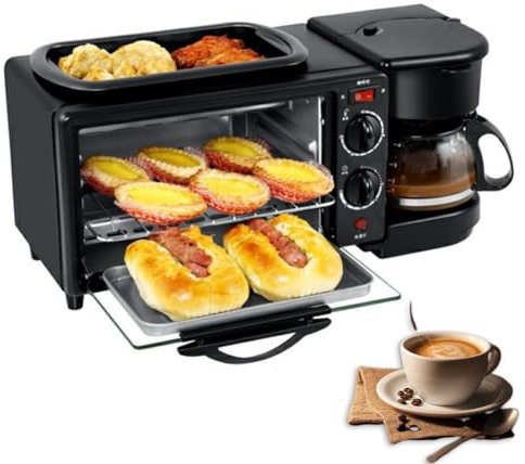 MJMLUCK Máquina de Desayuno 3 en 1, 12 L, minitostadora, Horno eléctrico de 100 ℃ a 230 ℃ y Temporizador de 30 Minutos, cafetera multifunción para Apartamentos y cocinas pequeñas, 1250 W