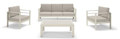 Set da giardino GARDENIA in alluminio, un divano 2 o 3 posti + 2 poltrone con cuscini sfoderabili + tavolino, per verande, giardini, terrazze (Tortora, Tavolo + 2 Poltrone Singole + 1 Divano 3 Posti)