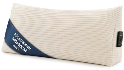Almohada Lectura Cuña Triangular Ancho de 140 cm - Cojín Lumbar Sofá Respaldo Cama Cuna Cojines Grandes Apoyo Espalda Desenfundable Lavable Ergonómicar Beige