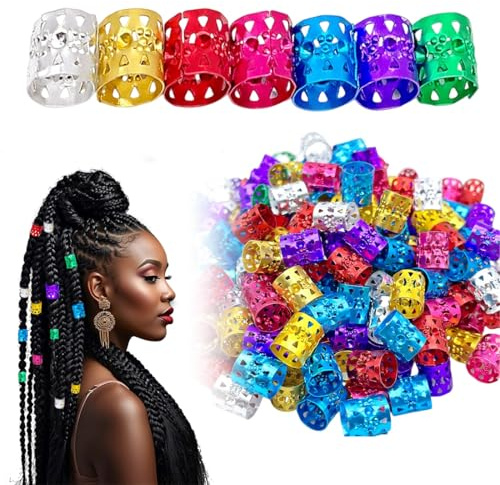 UIEXAY 200 Pezzi Dreadlocks Polsini per Capelli in Metallo,Polsini per Capelli Robusti Regolabili in Metallo Anelli Intrecciati Decorazioni per Capelli Intrecciati, Gioielli Dreadlocks Trecce Clip