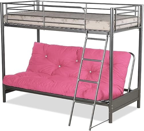Metal Futon Bunk with diffrent color futon mattress (Pink)