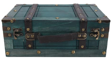 Elprico Scrigno del Tesoro in Legno, 11,8 X 7,7 X 4,7 Pollici, Scatola Portaoggetti in Legno con Coperchio, Baule Decorativo per Ricordi, Scatola Portatile per Valigia Vintage Oggetti di (1624C-01
