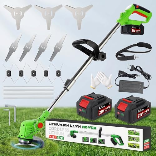 Fiutazge Decespugliatore a Batteria 3 in 1,Tagliaerba Elettrico Senza Fili Ergonomico,2x2,0Ah Batteries,Tagliabordi Elettrico,Asta Telescopica Regolabile con Lama Decespugliatore per Giardino