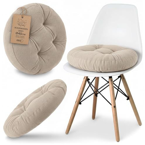 Amazinggirl Cojín Silla Comedor Redondo 40 cm - Cojines para sillas Cocina Interior Asiento Acolchado Estilo escandinavo Suave Lavable Terciopelo acanelado Beige
