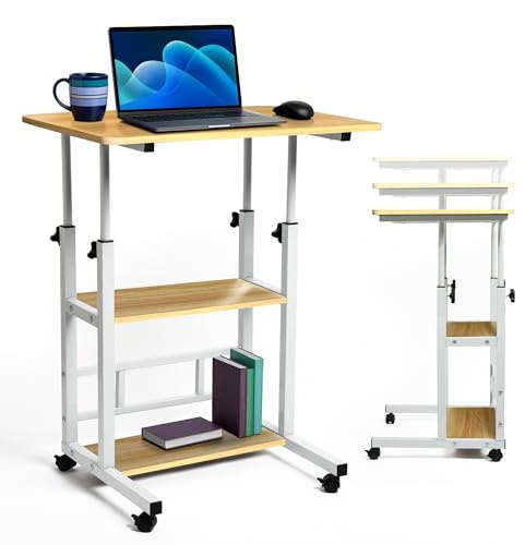 Gitraf-Mesa para Ordenador Ajustable en Altura 60 x 40 cm, Escritorio Pequeño con Ruedas para Portátil, Teletrabajo, Estudio o Lectura, Mesa Auxiliar para Sofá, Cama y Espacios Pequeños