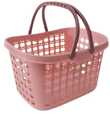 SWETRACE Cesto della Spesa di Plastica Riutilizzabile Manici, Cestino Portaoggetti Medio per Cucina e Picnic, Organizer per Alimenti e Frutta in Plastica Rosa
