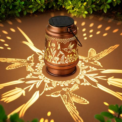 Birthday Gifts for Women Unique, Garden Ornaments Outdoor Hummingbird Solar Lantern, Garden Lights Presents for Mum, Hanging Garden Lights for Patio Lawn Yard Decor
