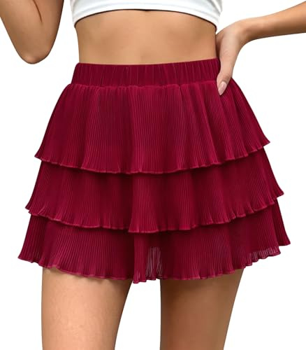 Genfien Falda de Volantes para Mujer Falda Pastel Capas Chiffon Talle Alto Elástico Falda Corta Boho Verano con Forro