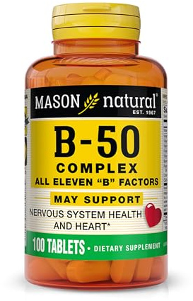 MASON NATURAL Vitamin B 50 Complex All Eleven B Factors - Supports Heart and Nervous System Health, Essential Nutrient Supplement, 100 Tablets