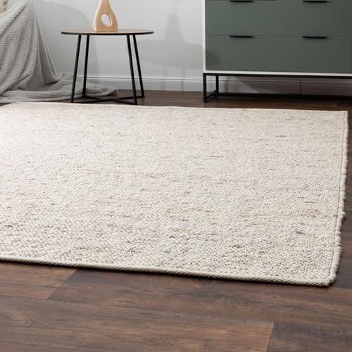 Steffensmeier Handwebteppich Benin aus 100% Schurwolle in Beige, mit Fusselstopp, Größe: 60x110 cm