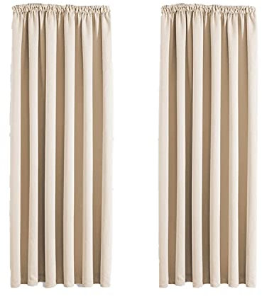 Aspire Homeware Blackout Curtains for Living Room - Pencil Pleat Cream Bedroom Curtains & Drapes Window Treatments Pair of Thermal 66x54 Drop Super Soft Black Out Window Curtain + Tiebacks
