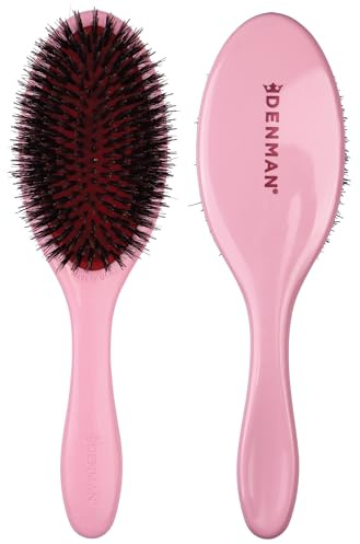 Denman Boar Bristle Hair Brush Pink Crush – Smoothing & Shine Enhancing for Slick Back Styles, Curl Defining & Detangling. D81M Hairbrush with Natural Bristles for all Hair Types for Women & Men