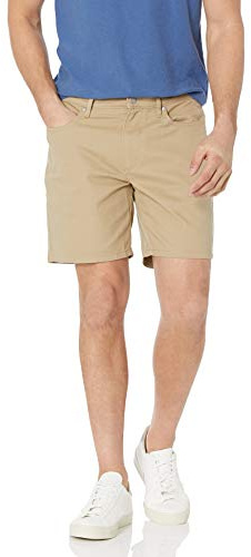 Amazon Essentials Pantalones Cortos Elásticos de Corte Ajustado con 5 Bolsillos, Entrepierna de 17,8cm Hombre , Marrón Caqui, 34W