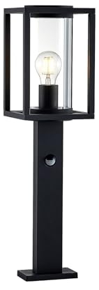 Lucande Außenleuchte Ferda mit Bewegungsmelder (spritzwassergeschützt (Modern) in Schwarz aus Aluminium (1 flammig, E27) - Wegeleuchte Pollerleuchte Wegelampe Sockelleuchte
