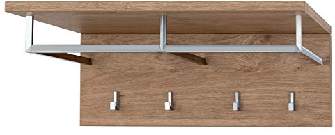 boho möbelwerkstatt Wandgarderobe Garderobe in Wildeiche, Maße 60 x 20 x 35 cm (BxHxT) mit Vier Kleiderhaken und Ablage (Wildeiche)