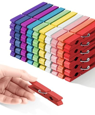 Colored Clothespins, Colorful Clothes Pins Wooden Clips Rainbow Colors 50 Pack Decorative Crafts Pegs Photos Pictures Decoration Clip Clothing Hanging Closepins, 2.9 Inch