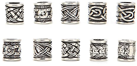 10Pcs Wikinger Bartperlen Viking Bart Perlen Dreadlock Tube Perlen Anhänger Haarschmuck Haar Flechten Werkzeug Mode Langlebig Exquisite Home DIY Männer Freunde Friseursalon