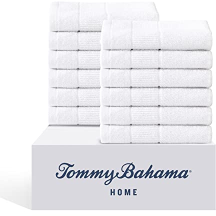 Tommy Bahama - Washcloths, Soft & Absorbent Cotton Towels, Fade Resistant, Oeko-Tex Certified (Island Retreat White, 12 Piece)