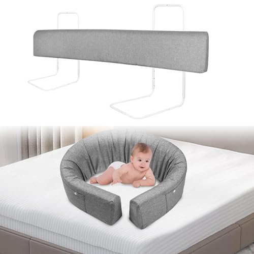 ACXIN Barrera de cama para bebé, deformable, protección anticaídas, altura ajustable, para cama familiar y cuna (180 cm, color gris lino)