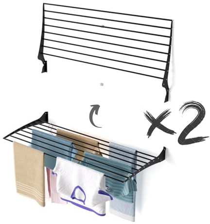 Foxydry Fold Wäscheständer für die Wand, vertikaler Wäscheständer für den Innen- und Außenbereich aus Aluminium und Stahl (2X 116 cm, Schwarz (Black))