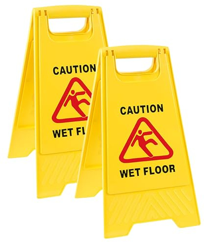Two Sides Foldable Yellow Plastic Wet Floor Sign 'A' Frame Slippery Floor Warning Sign For Warehouse, Washrooms & Public Areas (2)