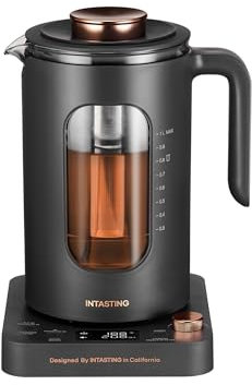 Electric Tea Kettle, INTASTING Glass Electric Kettle with tea Infuser and Precise knob temperature control, 1200W Fast Heating, BPA-Free, Easy to Clean, 1 Liter (Dark Gray)