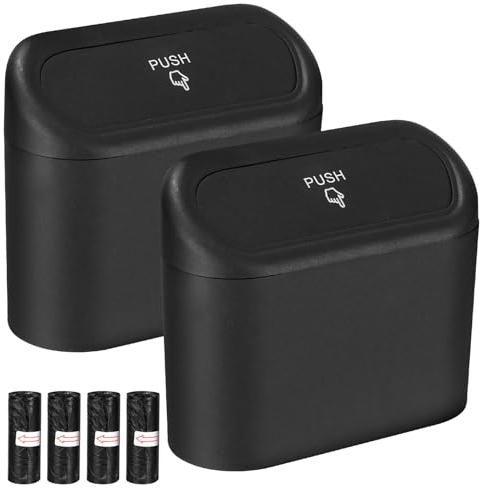 Zhufas 2 bidoni della spazzatura per auto con 80 sacchi per la spazzatura per auto, piccoli, con coperchio, scatola per la spazzatura da appendere, accessori per auto (nero)