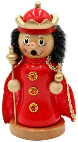 Holz Räuchermann, Räucherfigur, Rauchfigur, Räuchermännchen als Märchenfigur König mit Krone, Zepter und Kelch in rot und Gold, L/B/H 8 x 8 x 13 cm.