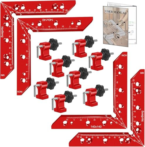 Morsetto Squadra di Posizionamento a 90 Gradi,Morsetti angolari,Alluminio Righello di Posizionamento ad Angolo Retto,Strumento da falegname la lavorazione del legno per Cornice,Armadi (4pcs - 140mm)