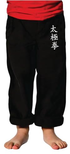 TAO MARTIAL Pantaloni Kung Fu da bambino stile Tai Chi e Wing Chun Kimono leggeri e larghi, Nero Tai Chi, 10 anni