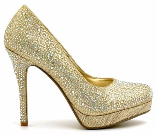 Women Party Pumps High Heel Round Toe Platform Court Shoes for Wedding Bridal Glitter Heeled Pump Evening Courts Shoes (Gold Glitter, UK Footwear Size System, Adult, Women, Numeric, Medium, 8)