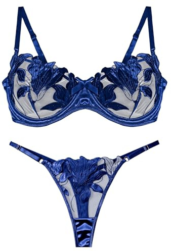 Panegy Ensemble Soutien-Gorge et Culotte Sexy Ensemble de Lingerie Push-up brodé Deux pièces Boudoir Anniversary
