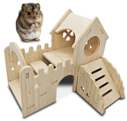 Wooden Hamster House, Hamster Hideout Habitats Décor for Syrian Hamsters Dwarf Hamsters 25 * 19 * 20 cm