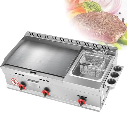SenhE Countertop Flat Top Griddle Grill, Commercial Gas Griddle, Kitchen LPG Gas Grill for Outdoor Catering, Teppanyaki Fry Pan with Adjustable Temperature