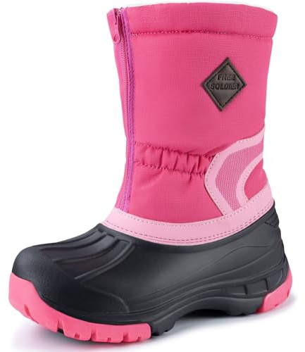 FREE SOLDIER Snow Boots for Kids Waterproof with Zipper Winter Warm Non Slip Cold Weather Outdoor Boys Girls Snow Boots （Pink，Big Kid1）