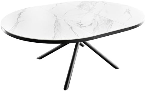 Riess Ambiente Ausziehbarer Esstisch Mikado - 120-160cm - weiß - Keramik oval schwarz Sterngestell