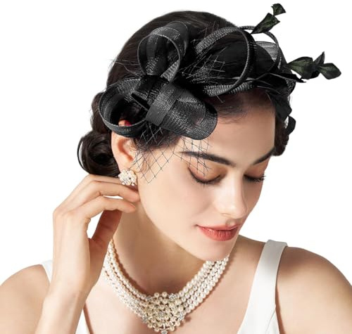 ALMLWIAJ Bibi pour femme, coiffe élégante avec plumes et voile ANG pour invitées de mariage, mère de la mariée, ascot royal, chapeau de course de jour