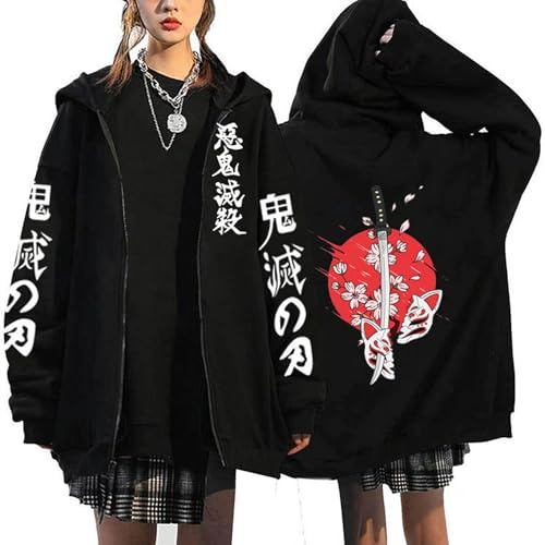 Satdflie Demon Slayer huvtröjor för herr och dam långärmad cosplay Y2K streetwear jacka överdimensionerad