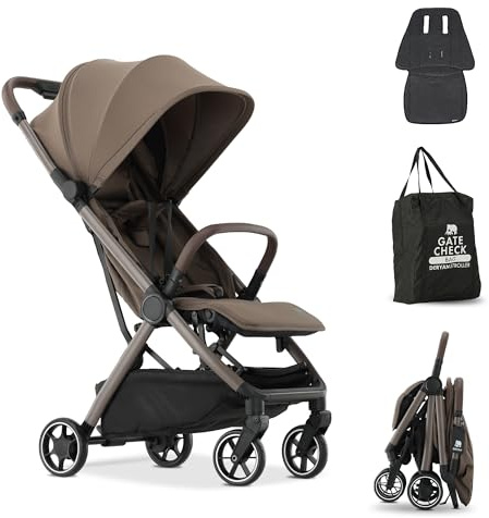 Deryan Air Resevagn – lätt och kompakt – handbagagestorlek, vikbar resebarnvagn med liggfunktion – vikbar enkelhand – underredekorg – från 6 månader till 4 år – Hassel