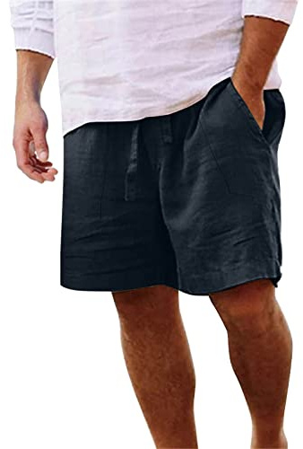 Pantaloncini Lino Uomo Estivi Bermuda Uomo Pantaloni Corti Cotone Leggero Comodo Baggy Pantaloncini Uomini Larghi con Tasche e Coulisse Sportivi Casual Pantalone Corto Shorts da Spiaggia Taglie Forti