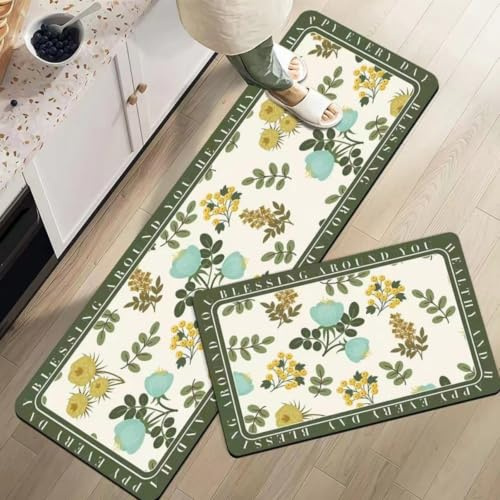 Alfombra Cocina 50X80Cm Azul Amarillo Alfombra Vinilica Cocina Cuero,Modernas Lavable Antideslizante Anti Fatiga para Pasillo, Comedor,Hogar Alfombrilla Cocina