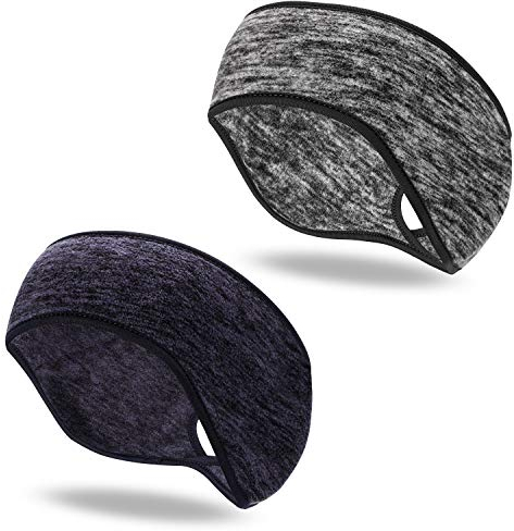 QKURT 2PCS Fleece Ponytail Headband, Lightweight Winter Headband Ear Muff Polar Sport Band for Women Running Yoga Skiing Outside Sport